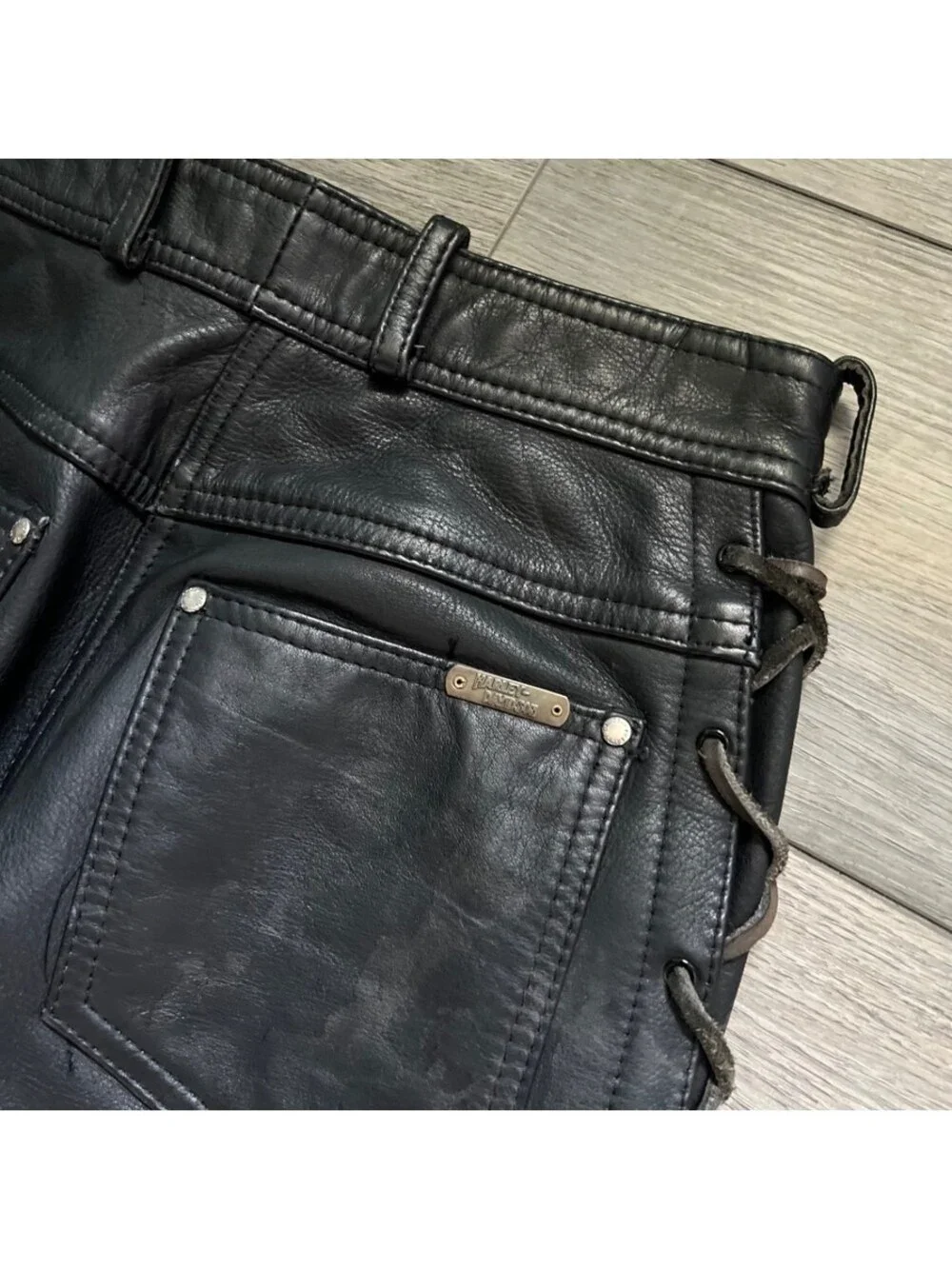 Vintage Harley-Davidson Women's 8 Leather Lace Up Motorcycle Pants Black